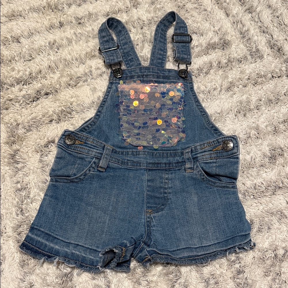 4T Mini Pops 1980s Denim Overalls shorts with Sequin Pocket GUC